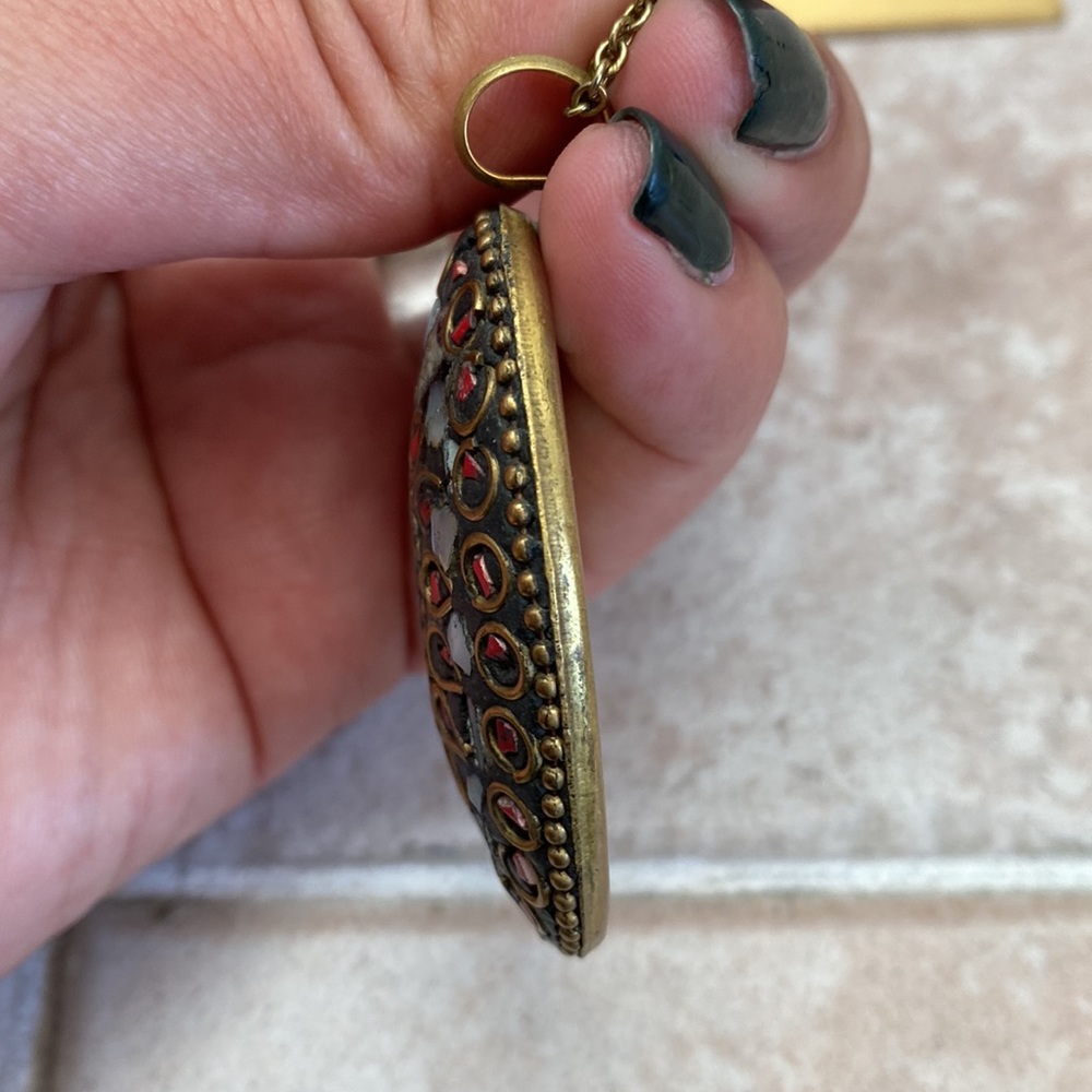Tibetan Mother of Pearl Brass Pendant - Picture 3 of 8